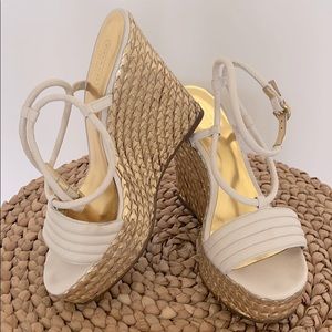 Coach gold and white leather espadrille wedge